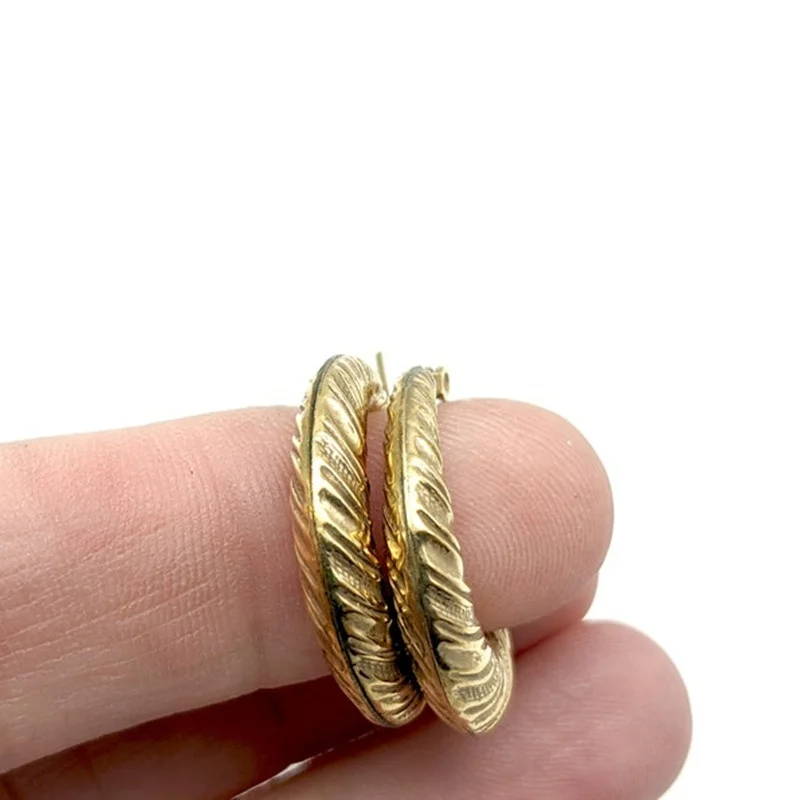 925 Silver Needle Gold Plated Thick Twisted Hoops - Hollow Croissant Hoops - Lightweight French Hoop Earrings