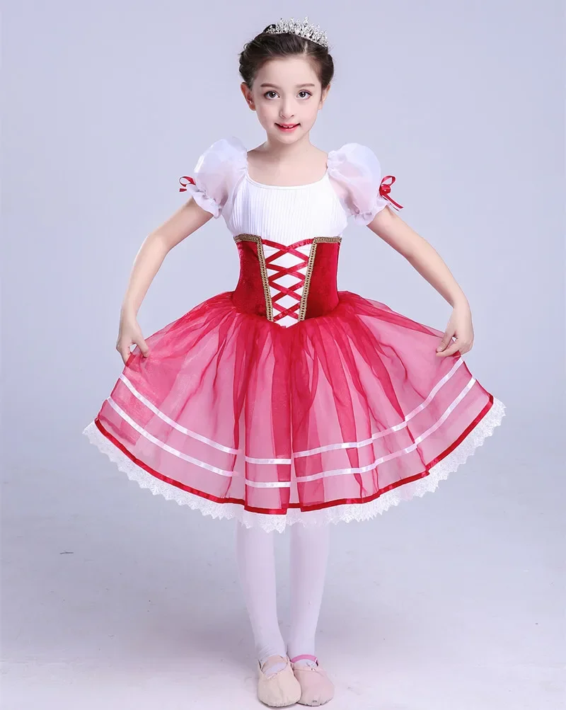 

Giselle Romantic Ballet Tutu For Girls Ballerina Kids Wine Red Ballet Dress Professional Tutu Long Gymnastic Dress Ballerine