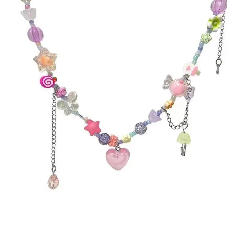 Y2K кулон в форме сердца и бабочки колье ожерелье красочная цепочка на ключицу из