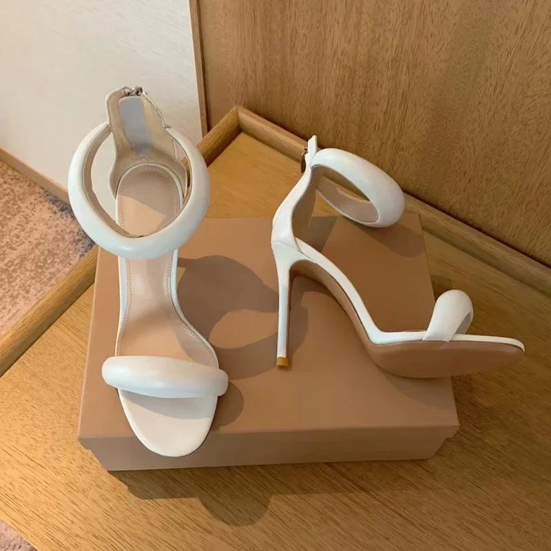 High Fashion Super Heel Back Zipper Sandals Sexy Genuine Leather Ankle-Strap Stiletto Lady Wedding Banquet Sapato Feminino