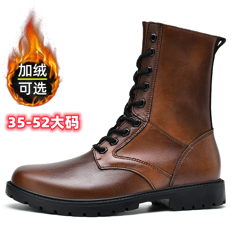 Мужские коричневые мотоциклетные ботинки Женские до середины икры Кожаные на