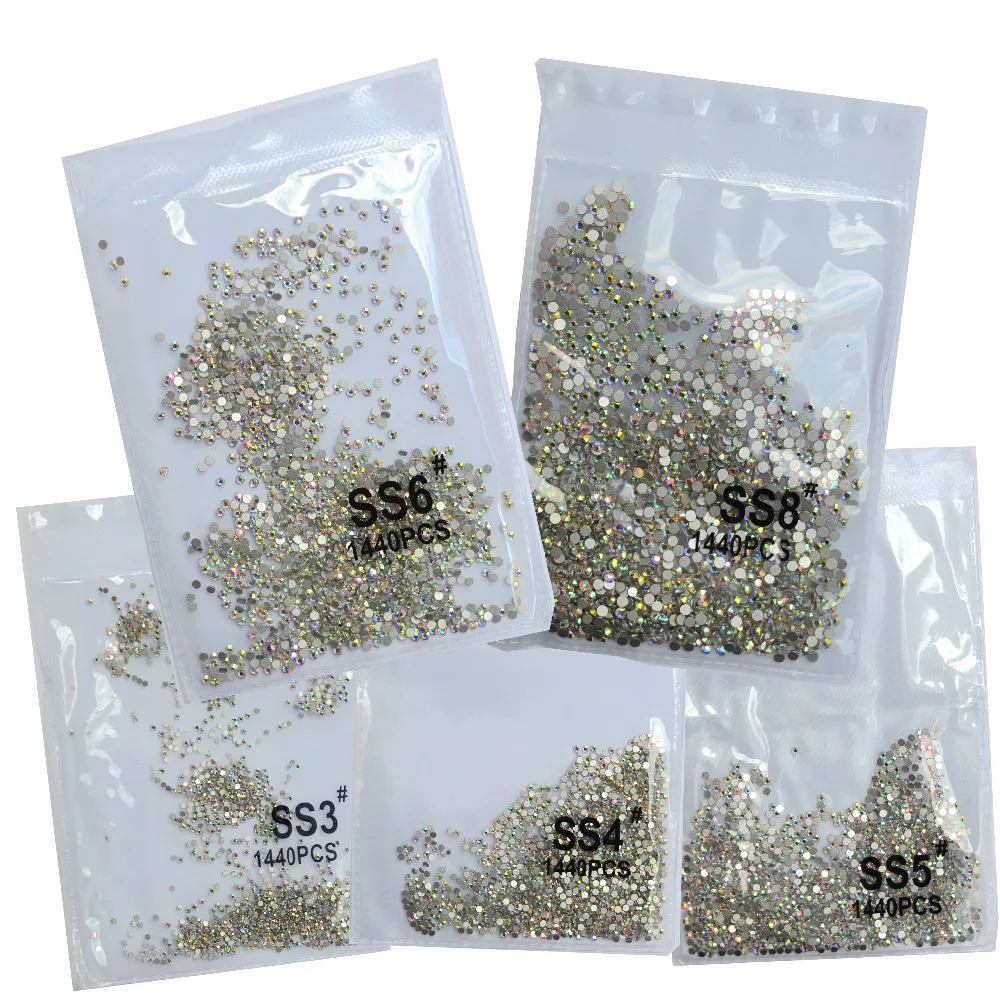 

Top Gillter SS3-SS8 1440pcs Crystal AB gold 3D Non Hotfix FlatBack Strass Sewing &Fabric Garment Nail Art Rhinestone decorations