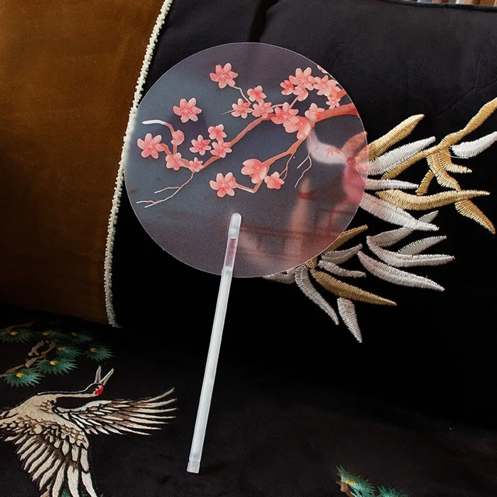 Круглый Ручной Веер В Античном Стиле Полупрозрачный С Длинной Ручкой Китайский