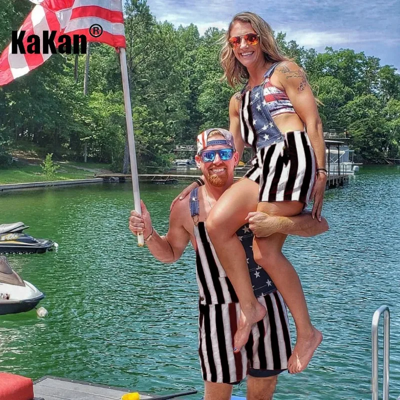 Мужские джинсы на бретелях Kakan красные летние брюки в американском стиле Дня