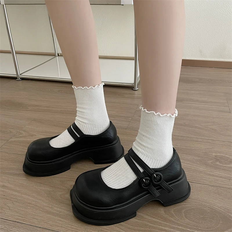 Women's Shoes Platform British Style Oxfords Soft Round Toe Clogs Preppy Leather Retro Mary Janes Med PU Basic Rubber Wedges
