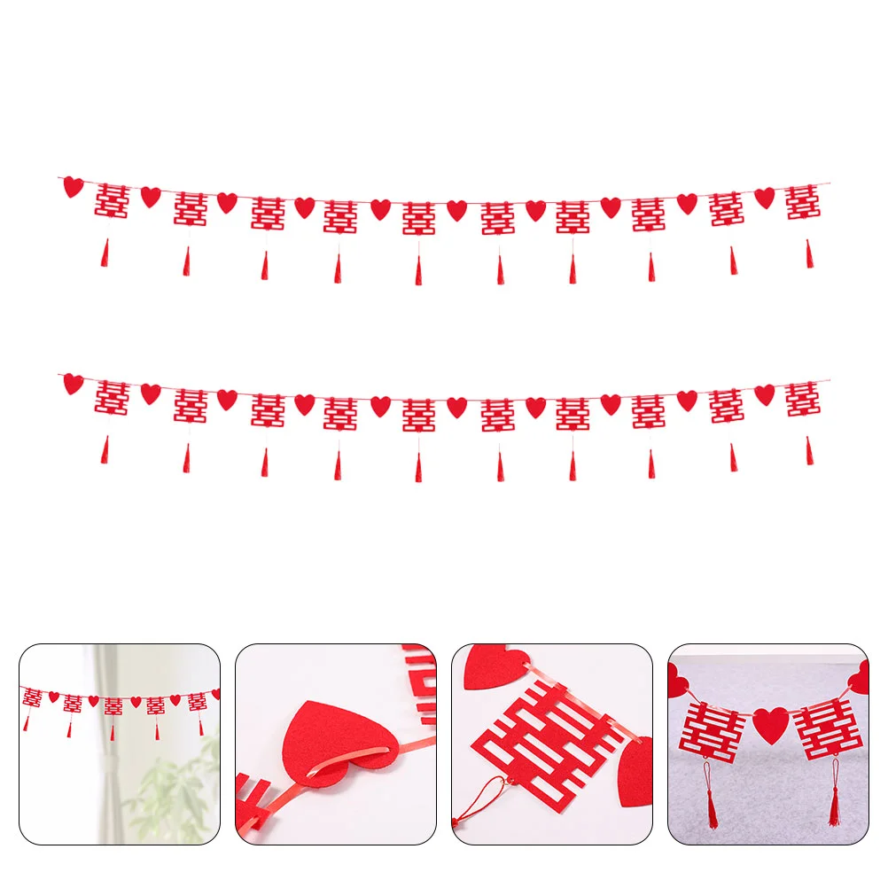 

Wedding Chinese Banner Hanging Decor Red Xi Apartment College Garland Supplies Ornaments Sign Character Tassel Heart Paper Cut