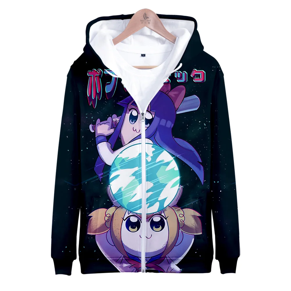 Pop Team Epic Zipper Hoodie Unisex Fashion Zip Up Hooded Sweatshirt 3D Prints Anime Clothes