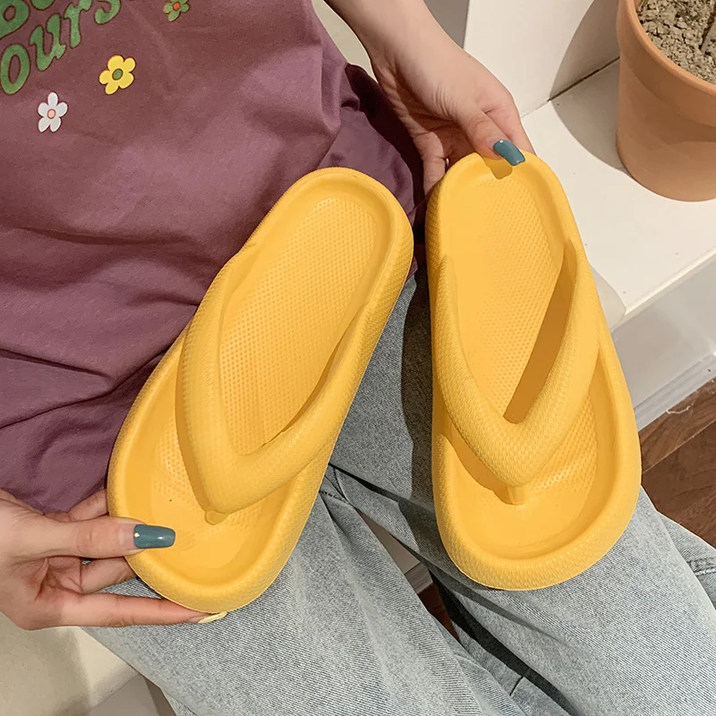 Ins Cartoon Herringbone Slippers Women's Summer Loose Thick Bottom EVA High Elastic Leisure Beach Flip Flops Outdoor Slipper