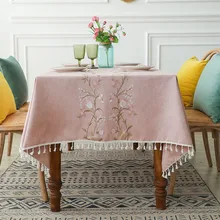 Fashion Flower Designs Solid Decorative Linen Tablecloth With Tassels Rectangular Wedding Dining Table Cover Tea Table Cloth
