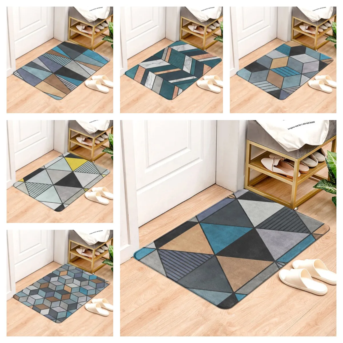 

Серый геометрический кухонный коврик в скандинавском стиле, нескользящий маслостойкий коврик, удлиненный Водонепроницаемый дверной коври...