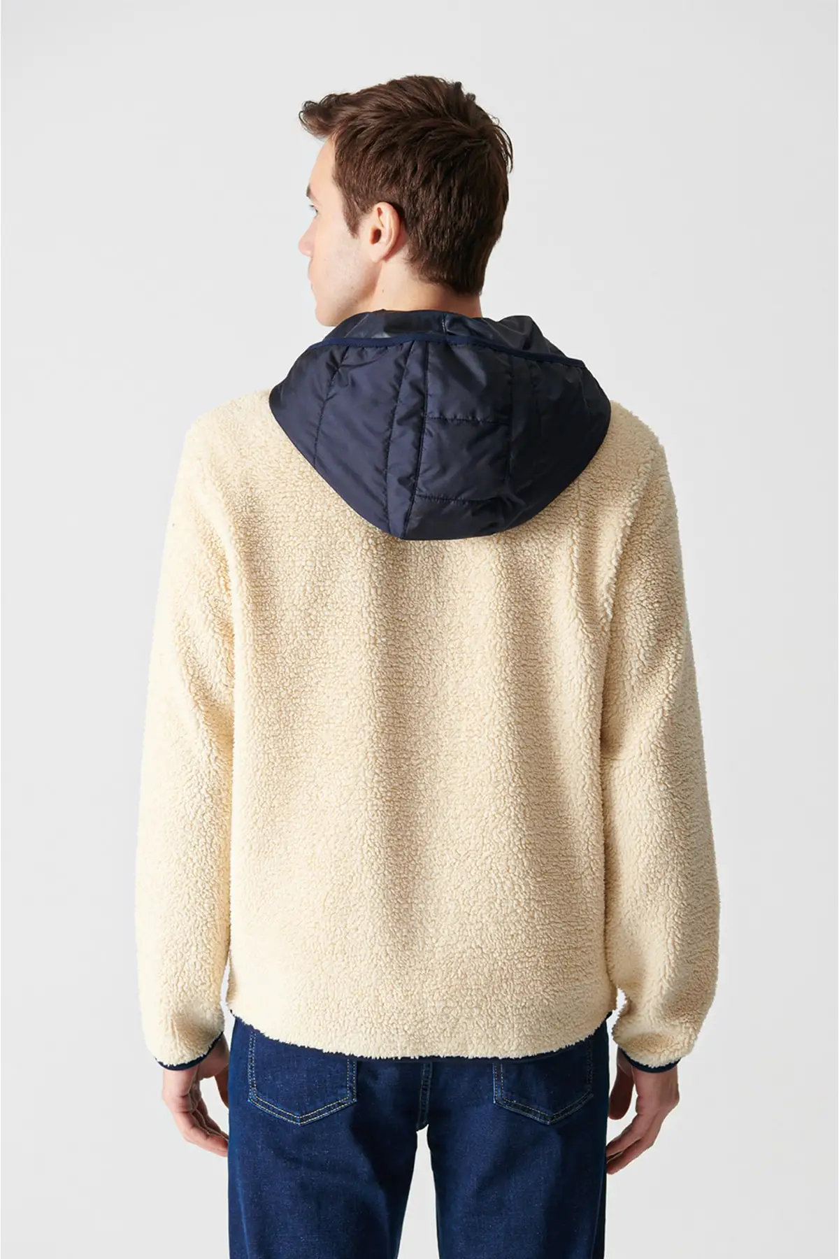 Men's Ecru Hooded Collar Plusus A12y6098