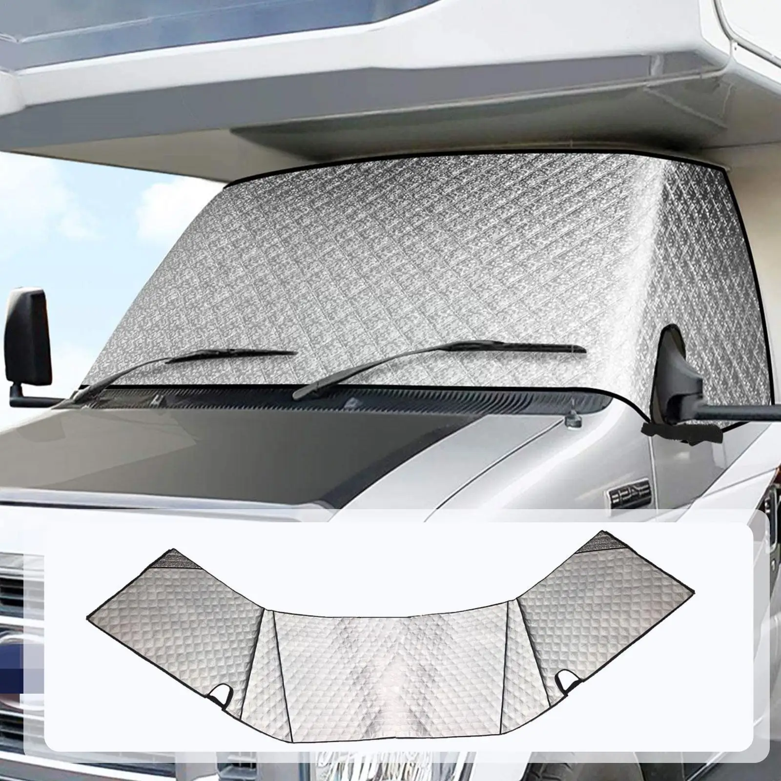 

RV Windshield Sunshade Cover, For Class C 1997-2022 Motorhome Windshield Cover 4 Layers With Mirror Cutouts V8D8