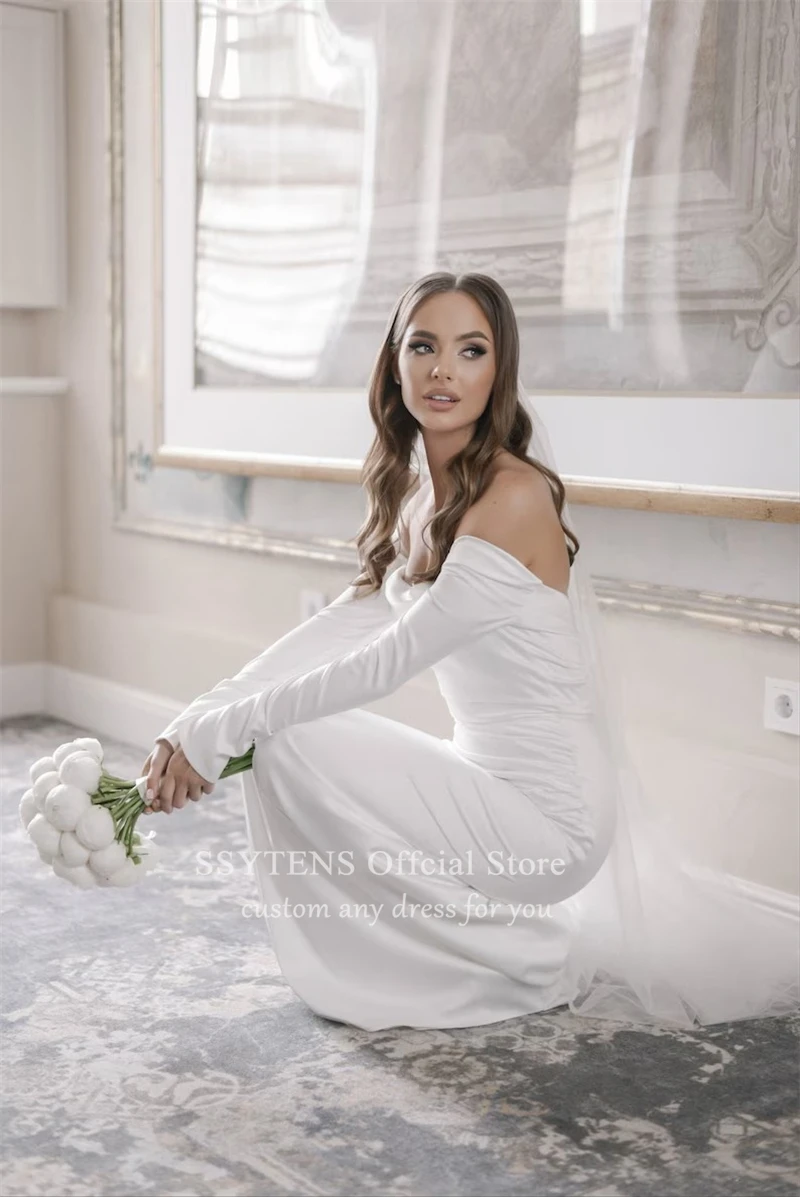 Элегантные мягкие атласные свадебные платья с длинным рукавом и открытыми