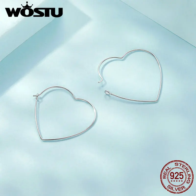 Женские шестигранные серьги WOSTU минималистичные в форме сердца из стерлингового