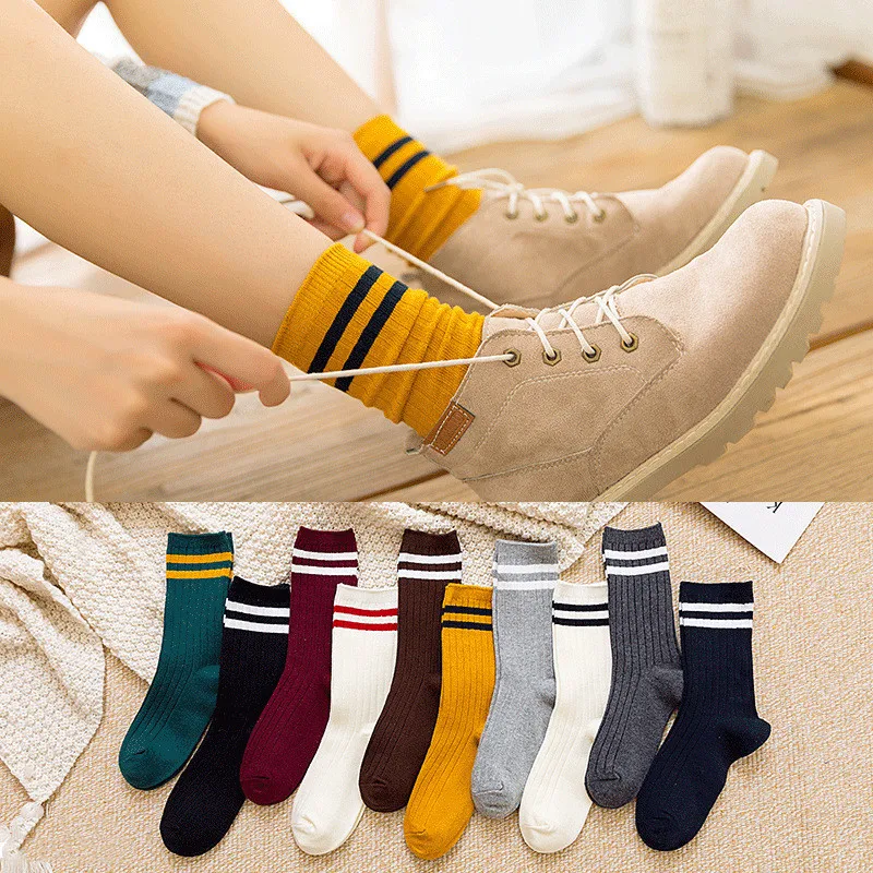 

Woman Socks Japanese Loose Socks High School Girls Harajuku Socks Solid Colors Needles Knitting Striped Cotton Socks Women