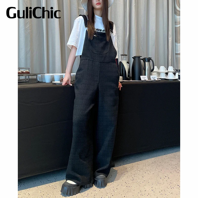 

3.29 GuliChic High Street Casual Suspenders Tweed Wide Leg Jumpsuit Women