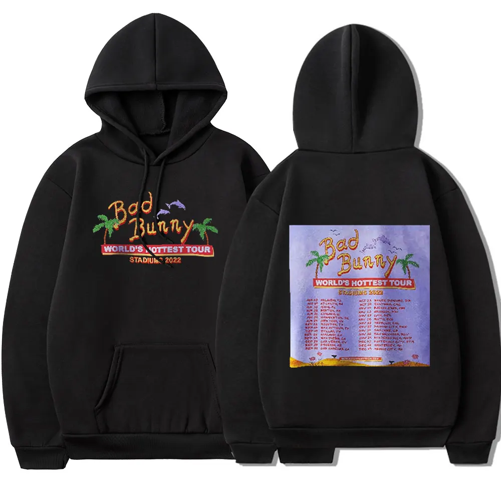 Bad Bunny 2022 Tour Double Sided Print Hoodie Streetwear Oversized Long Sleeves Men's Women Hooded Sweatshirts Unisex Pullover