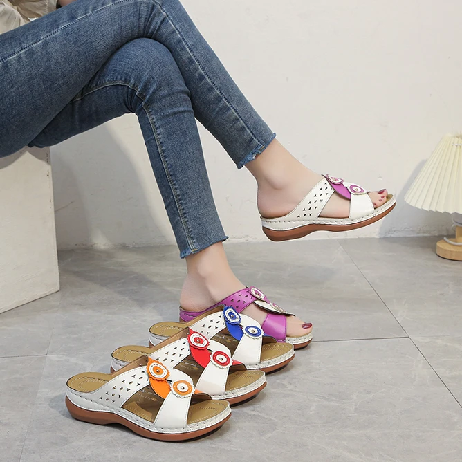 Women's Retro Beach Wedges Slippers 2023 Summer New Fashion Flat Sandals Ladies Sexy Round Toe Platform Shoes Zapatos De Mujer