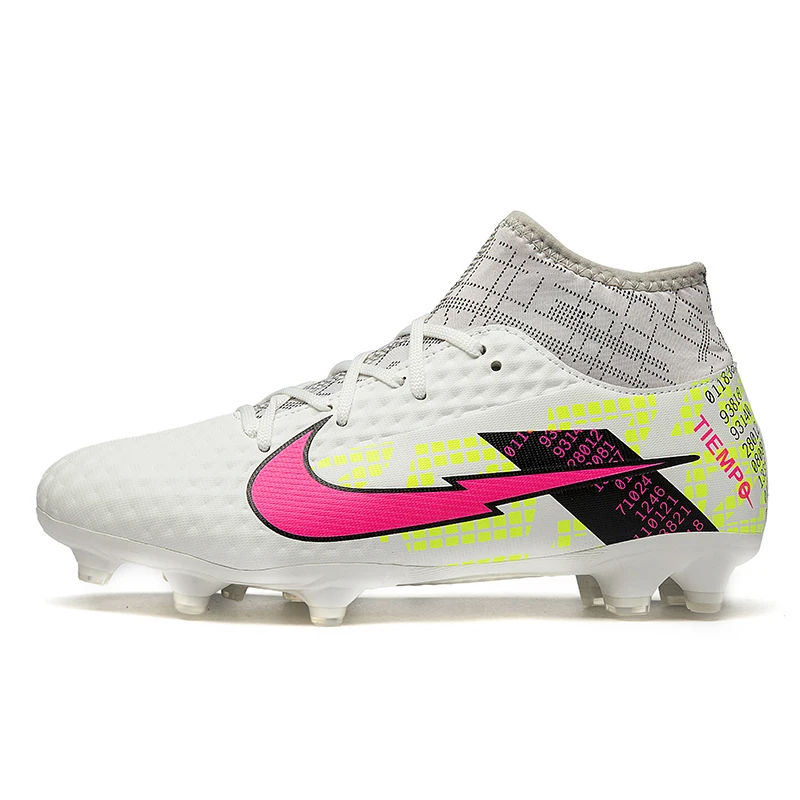

2022 New Firm Ground Soccer Shoes Men Knitted High Upper FG Football Shoes Trainning Shoes Lace-up Slip-Up Design