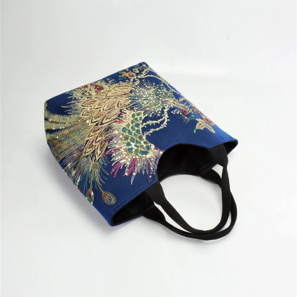 New Ladies Shoulder Bags Literary Ethnic Embroidered Canvas Bag Peacock Embroidery Ladies One Shoulder Hand-held Diagonal Bag