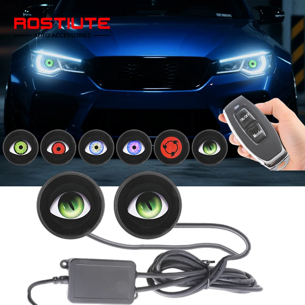 Фото Светодиодная фара Demon Eyes с динамическим регулируемым узором глаз Evil Eye12-36V с беспроводным управлением, авто DRL, автомобильные аксессуары, украшение №1