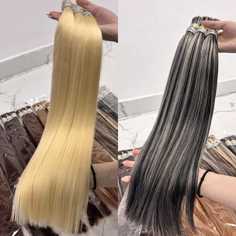Фото Shinehair, оптовая продажа, прямые человеческие волосы, 100% настоящие человеческие волосы для наращивания, 16А, натуральный черный пучок волос, блондинка 613 №3