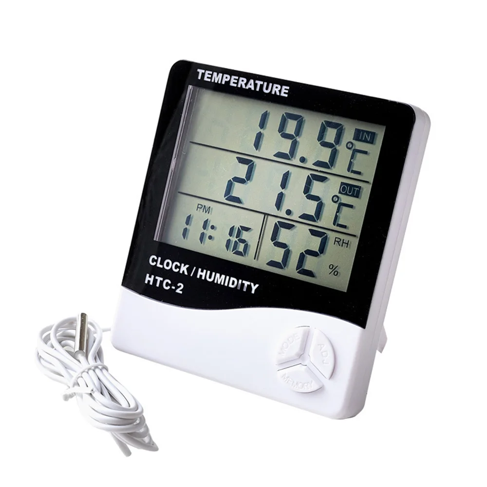 

LCD Electronic Digital Temperature Humidity Meter Indoor Outdoor Sensor Thermometer Hygrometer Weather Station Clock with Probe