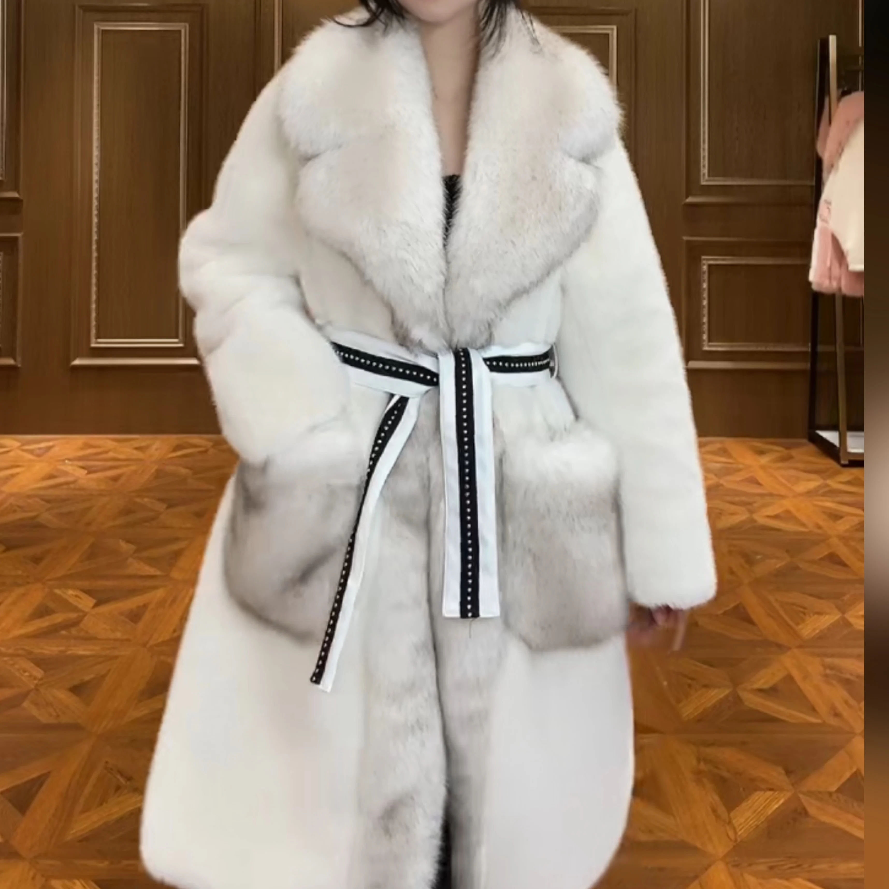 European New Ladies Fashion Fur Long Sleeve Mink Warm Jacket Women's Elegant Streetwear Casual Trend Patchwork Mid-length Coat