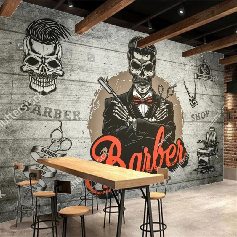 Пользовательский парикмахерский магазин 3D обои текстура череп фон фреска на