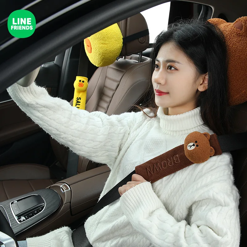 

Kawaii LINE FRIENDS Anime Hobby Brown Cony Sally Choco Cute Plush Car Seat Belt Shoulder Cover Car Seat Belt Protective Cover