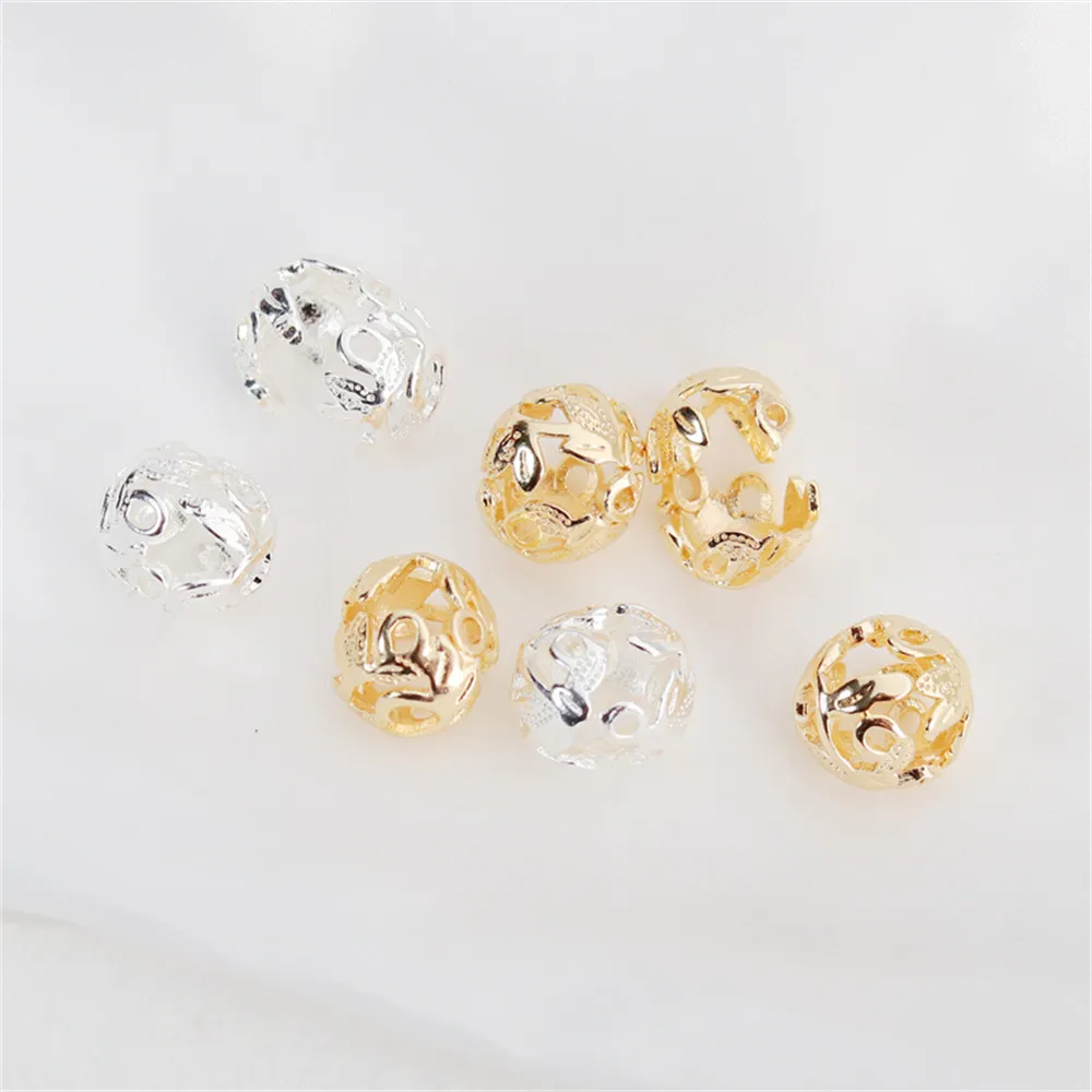 

14K Gold DIY Accessories Can Break Open 11mm Flower Bud Ball Hollow Pattern Round Bead Bracelet Necklace Loose Bead Jewelry