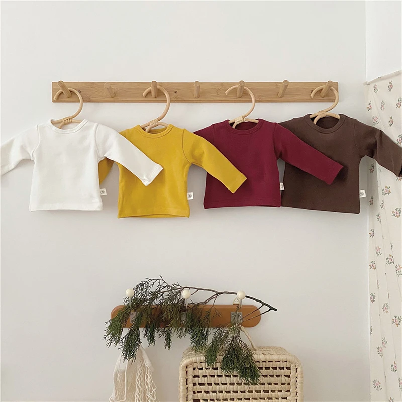 Spring new baby cotton round neck t-shirt men's and women's baby simple elastic inner bottom shirt spring and autumn top