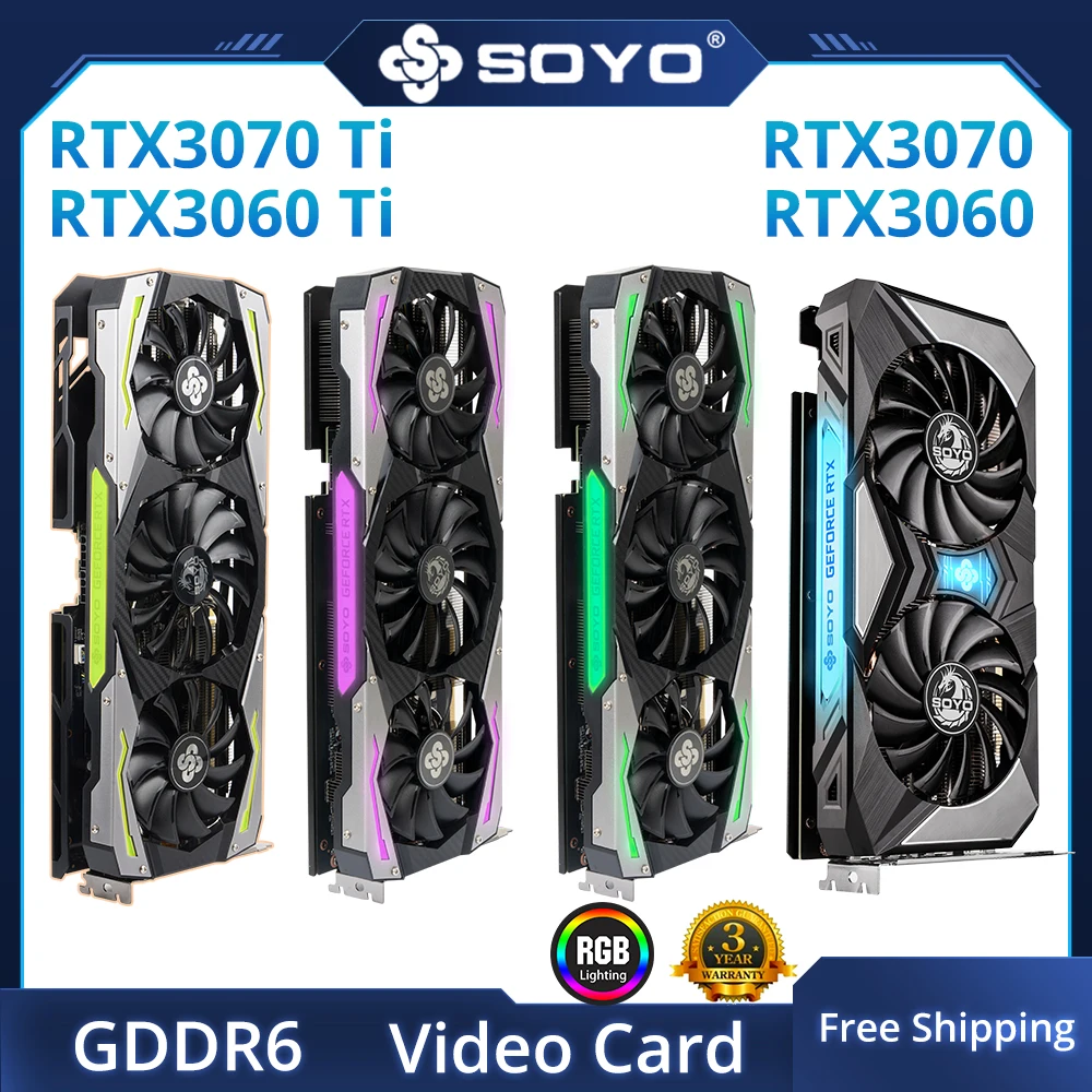 SOYO Full New Graphics Card 1650 1660Super 2060 3060 3070Ti GDDR6/GDDR6X 8G 12G Cards Gaming Video Card NVIDIA Computer GPU