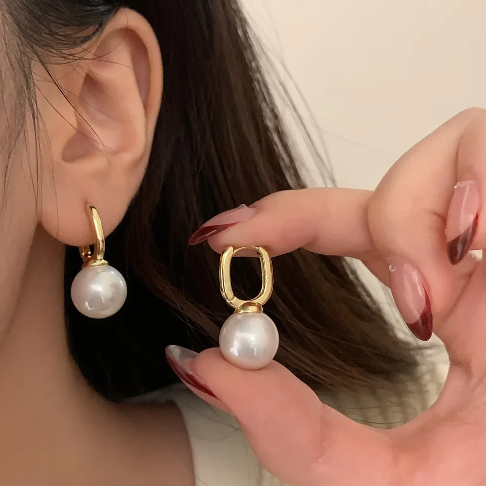 Элегантные серьги-кольца с жемчужной застежкой для женщин корейский стиль
