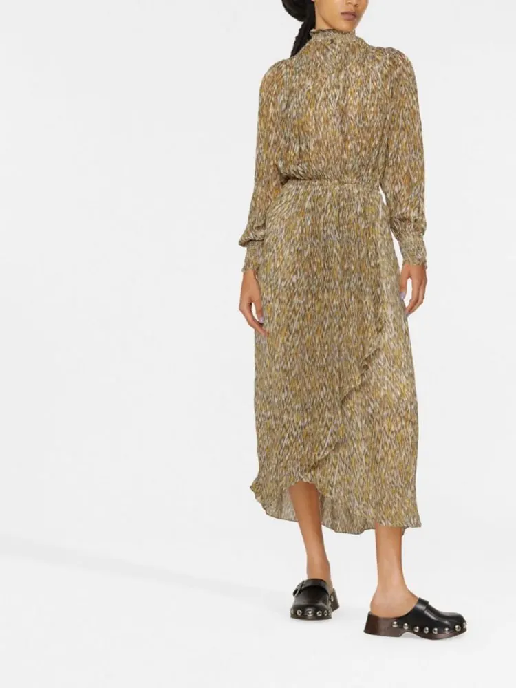 2023 Abstract Pattern Long Sleeve Midi Dress