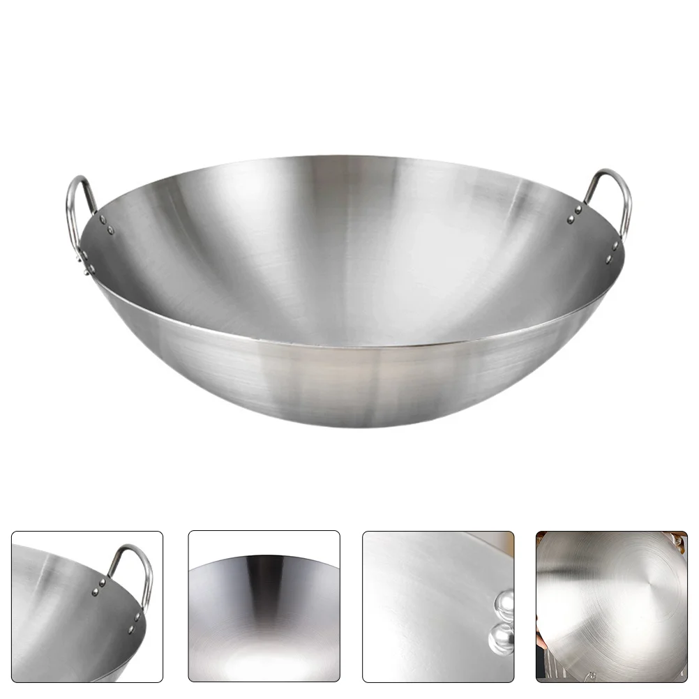

Wok Pan Steel Fry Stir Cooking Stainless Chinese Frying Pot Iron Handle Skillet Cast Bottom Round Kitchen Deep Carbon Nonstick