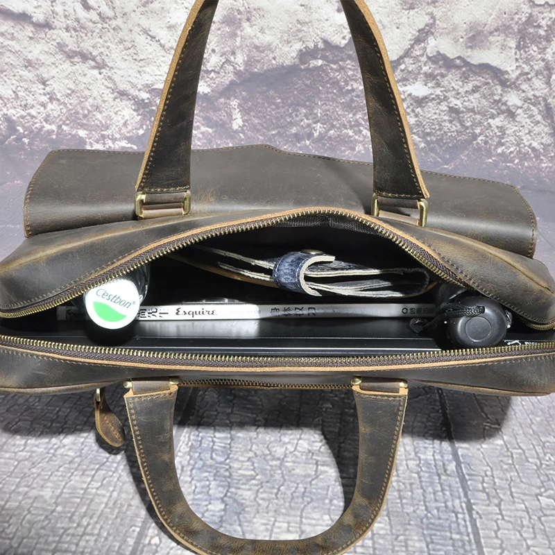 Crazy Horse Leather Retro Design Travel Business Executive Briefcase Laptop Case For Men Male Messenger Bag Portfolio Tote B261