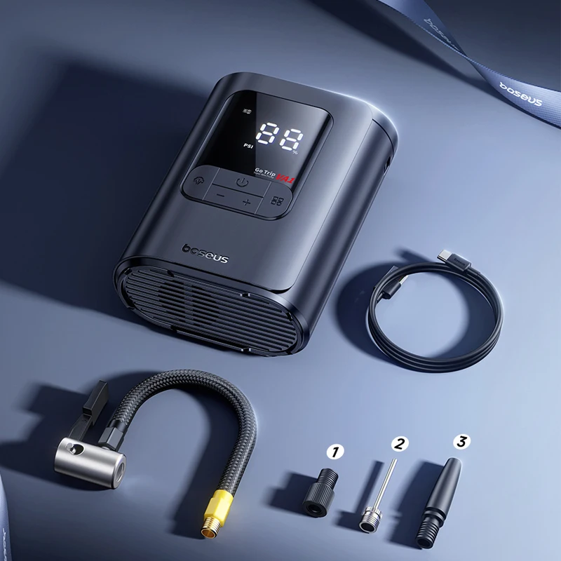 

Беспроводной автомобильный воздушный насос Baseus, портативный воздушный компрессор для автомобилей, мотоциклов, велосипедный электрический насос для накачивания шин с ЖК-цифровым дисплеем