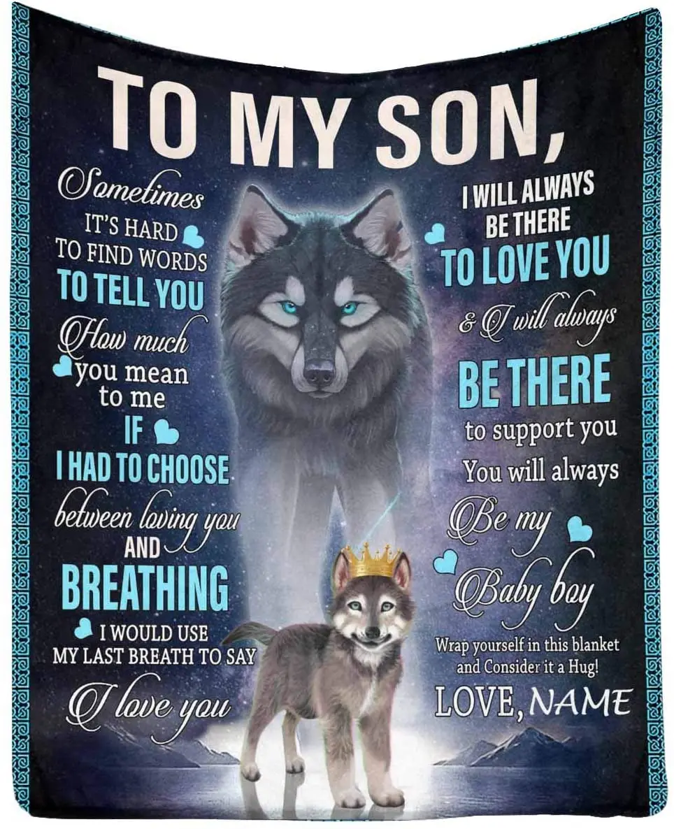

InterestPrint Personalized Bed Blanket Throw to My Son from Mom or Dad, I Would Use My Last Breath to Say I Love You Wolf Throw