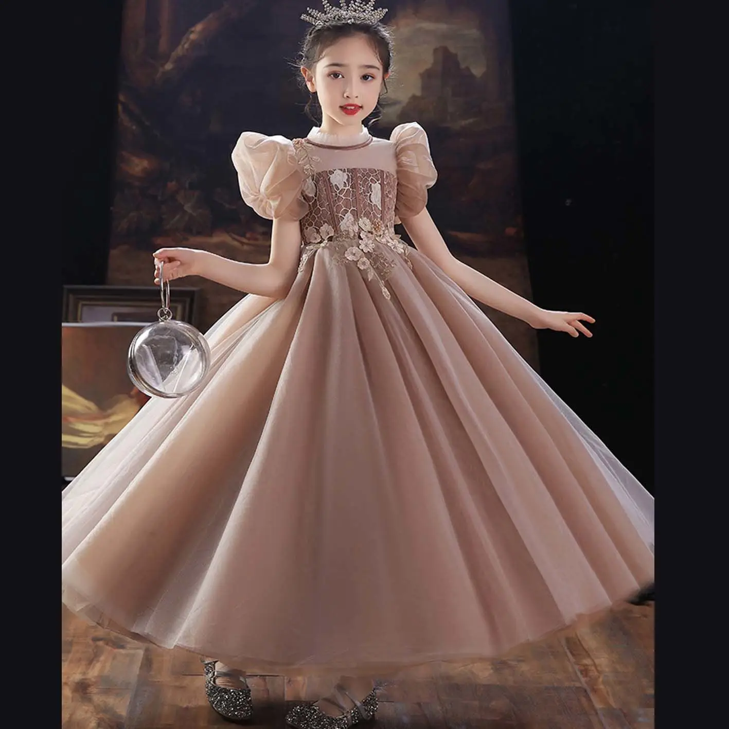 

Summer Girls Dress Lace Princess Dress Tutu Party Wedding Dress Costume Kids Dresses for Girls Children Clothing 8-14 Years K88