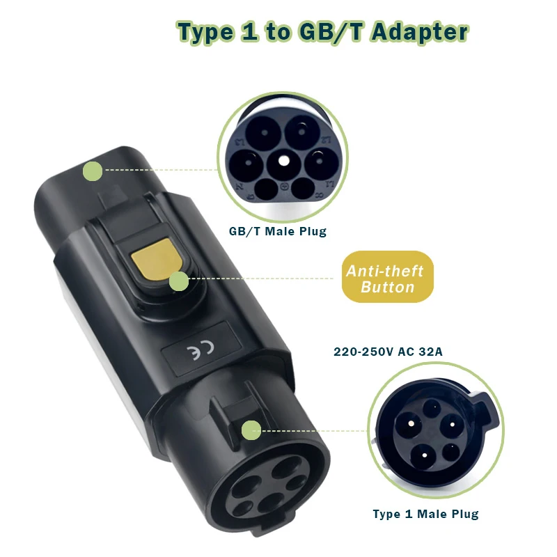 Фото 32A 220V AC кВт EV адаптер типа 1 к GBT штепсельной вилке для фотоэлементов с замком №2