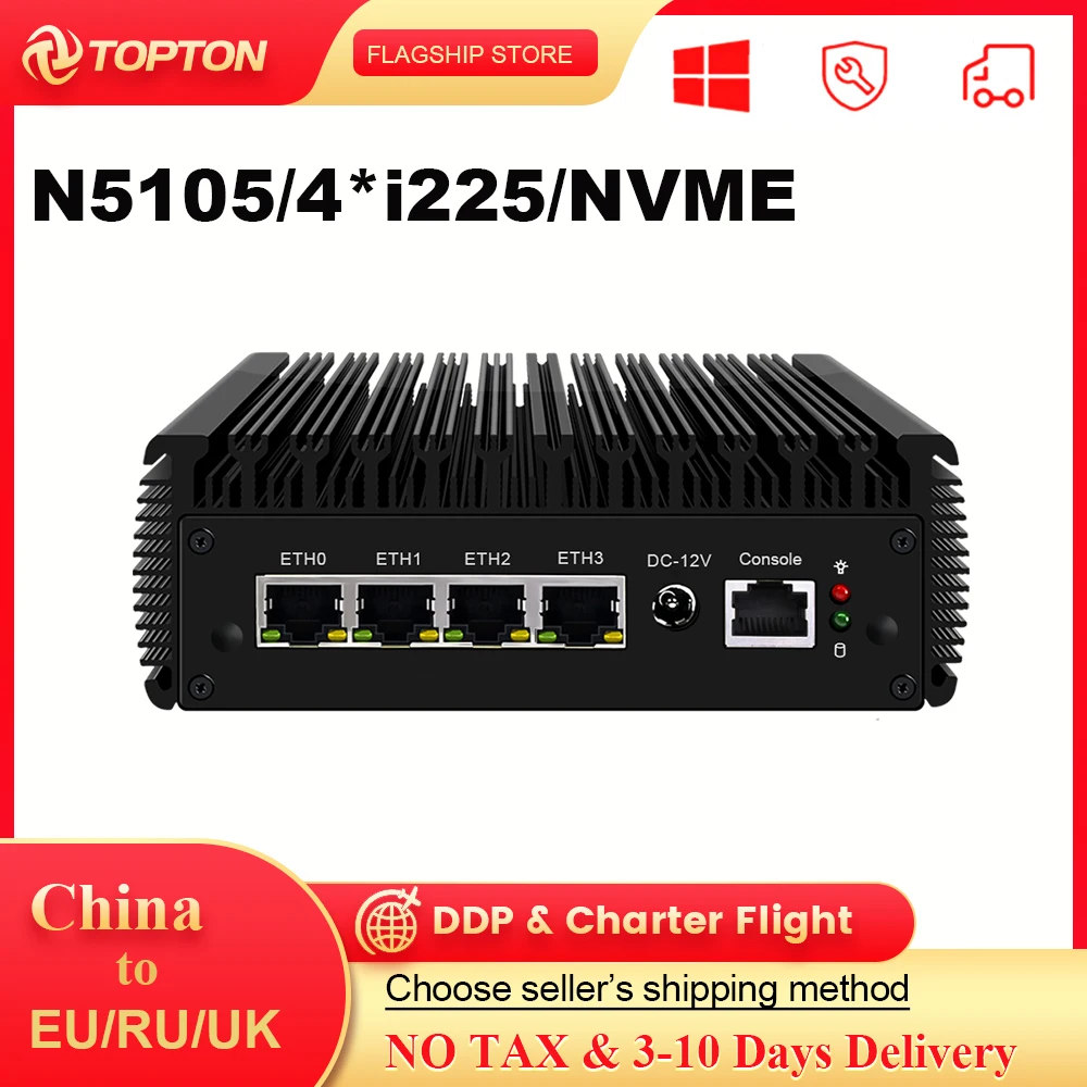 2.5G Soft Router Solid Fanless Mini PC 4 Intel i225-V B3 2500M LAN Celeron N5105 pfSense Firewall Appliance OPNsense Proxmox