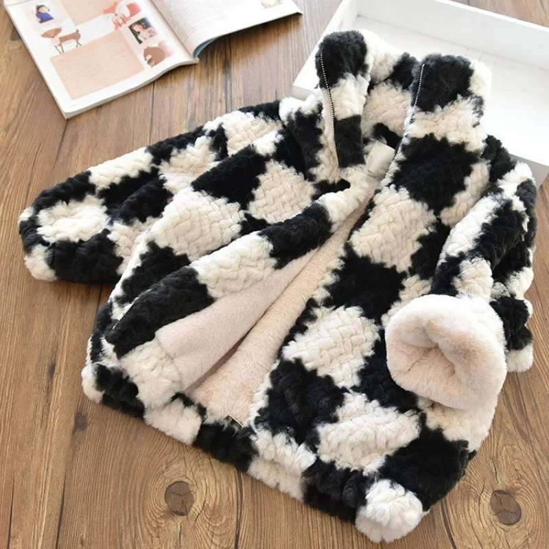 

Girls Kids Coat Jacket Overcoat 2022 Furry Warm Thicken Plus Velvet Winter Teenager School High Quality Children's Clothing