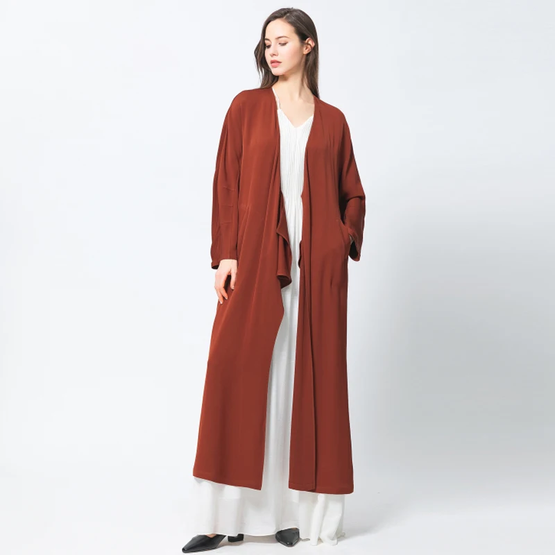 Love Elegant Root Beer V-Neck Long Coat Jacket Casual Lace Up Silk Coat Autumn Trench Female Fashion Outwear FY013