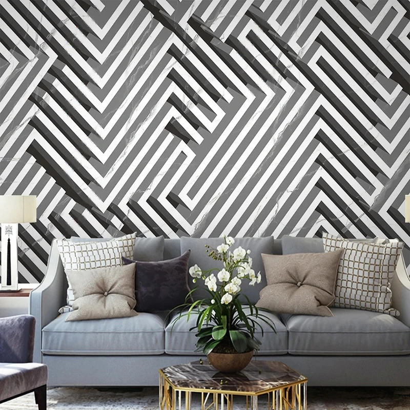 

Custom 3D Mural Wallpaper Black And White Line Geometric Patterns Wall Painting For Living Room Home Decor Wall Paper Sticker