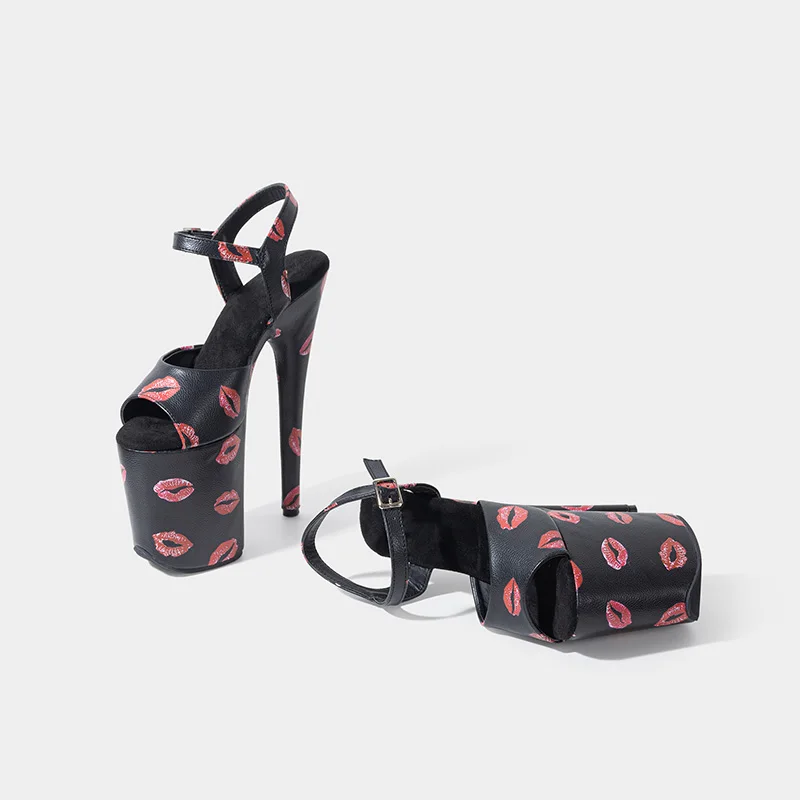 New 20CM/8inches Red Lip Print Upper Sexy Exotic High Heel Platform Party Sandals Pole Dance Shoes Model Shows
