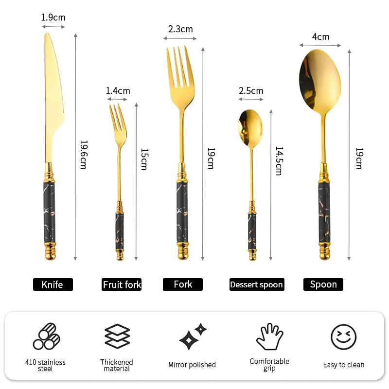 Stainless Steel Golden Cutlery Set Dinner Steak Knife Fork Dessert Spoon imitation Ceramic Handle Flatware Tableware | Дом и сад