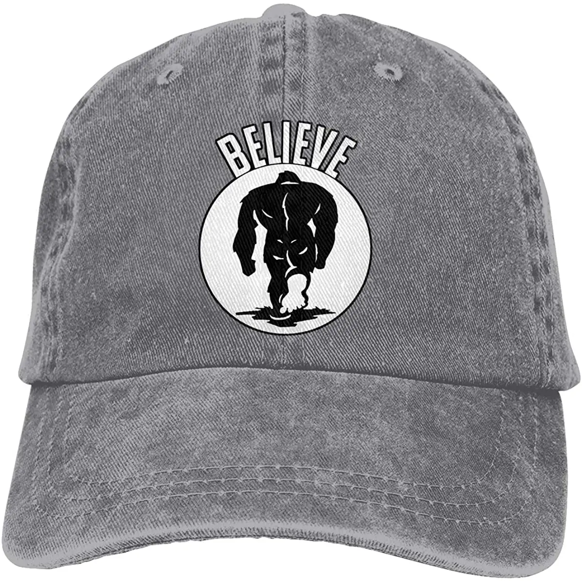 

Vintage Bigfoot Believe Denim Cowboy Peaked Caps,Baseball Trucker/Dad/Golf/Fishing Hats for Mens/Womens