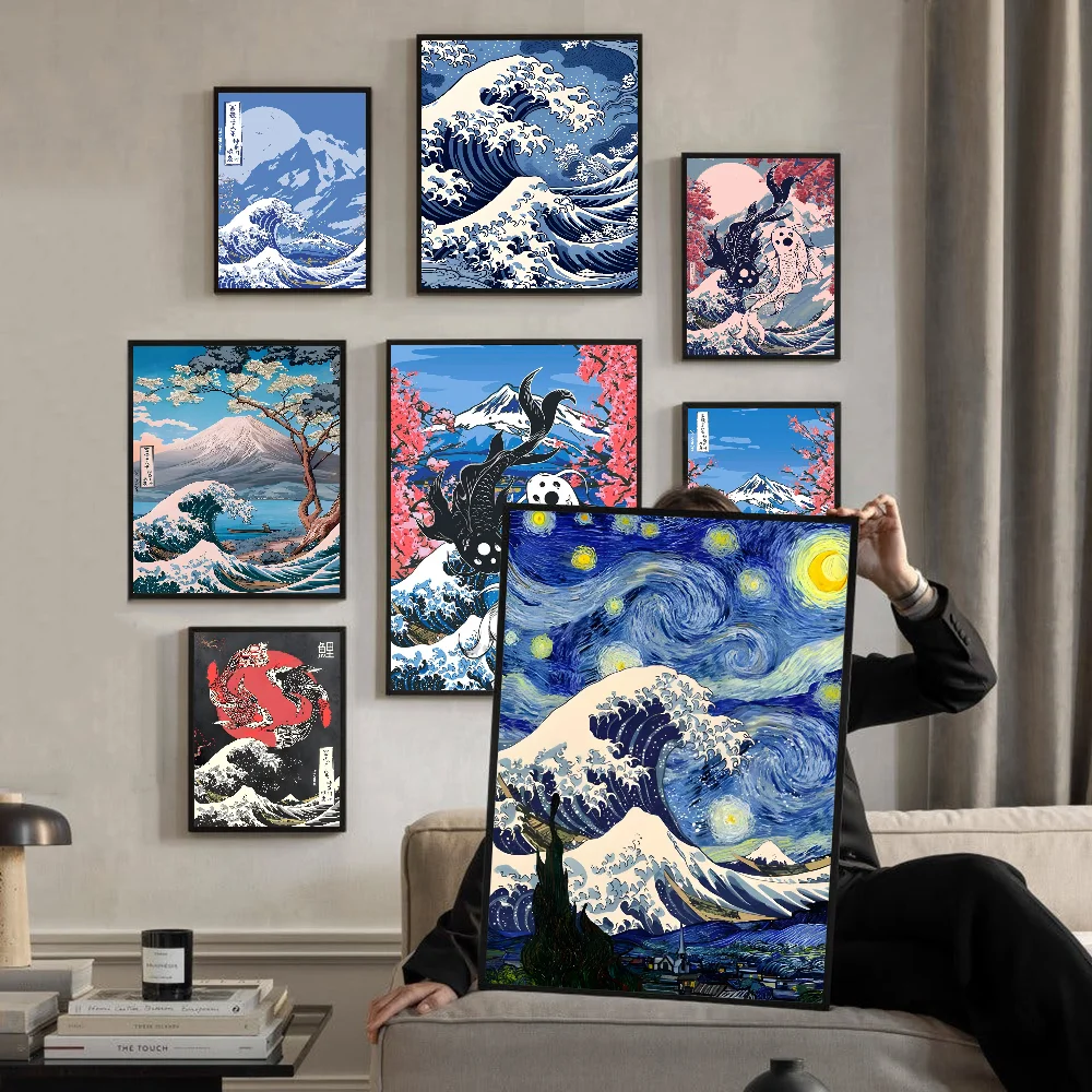 Винтажный постер Great Wave Off Kanagawa декоративные наклейки для дома кофейни гостиной