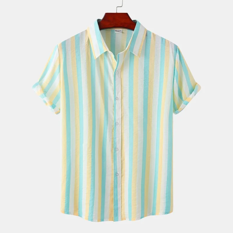 

Men Clothing 2022 Summer New Short-sleeved Shirt Hawaiian Striped Shirt Men's Short-sleeved Shirt